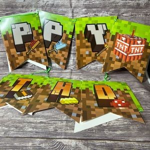 Miner Crafting Party Supplies Happy Birthday Banner for Pixel Miner Crafting